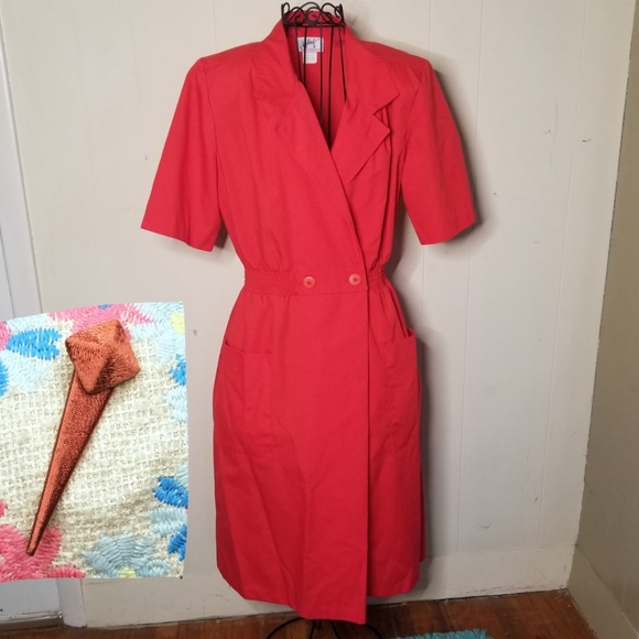Colette Malouf Dresses & Skirts - 💙Vintage Red Dress Pinup Malouf and Brooch Bundle